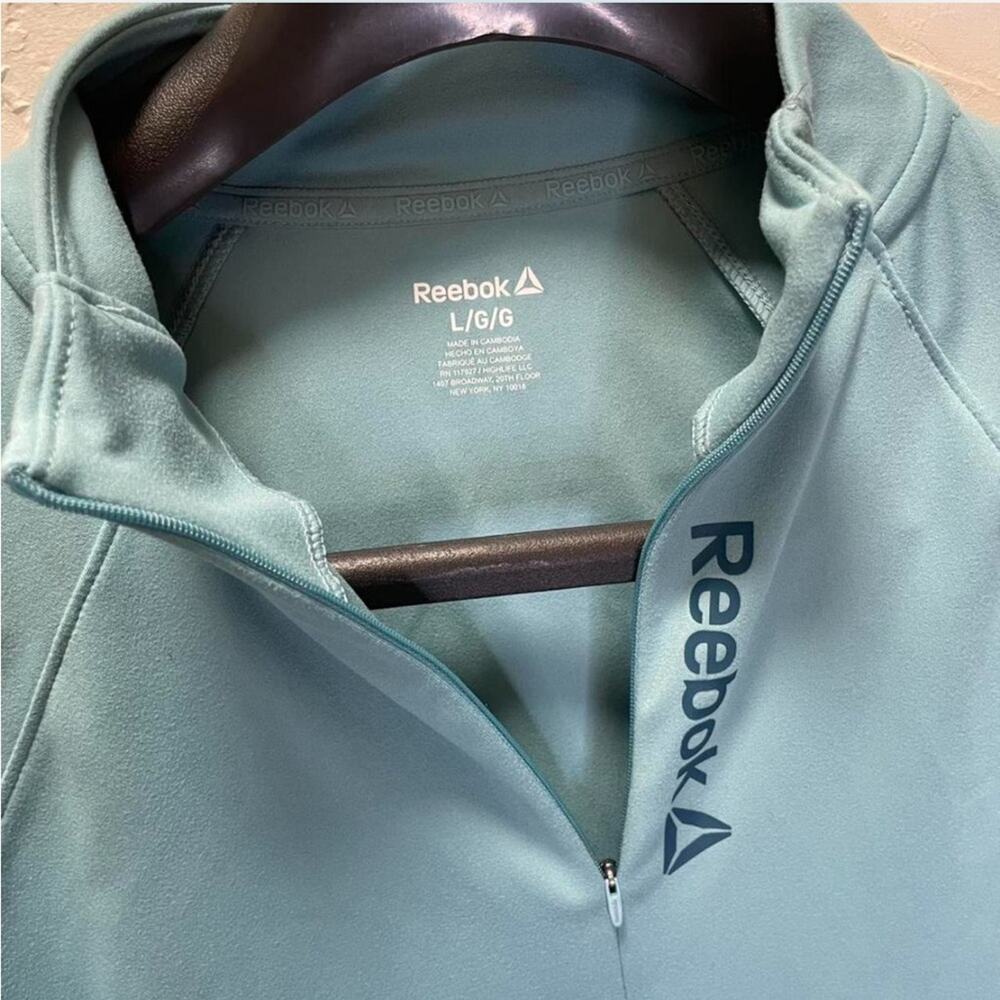 Reebok Quarter Zip Pullover Thumbhole Sleeve Teal Blue Large Women's - Picture 2 of 10